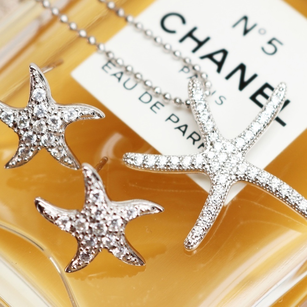 NEW!!! Silver & Topaz Starfish Pendant & Earrings - Picture 2 of 8